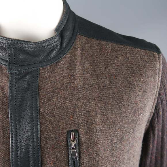 TORRAS Chest Brown Mixed Materials Wool Zip Up Jacket - Picture 5 of 9